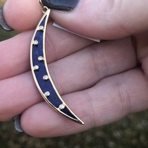 14k yellow gold, lapis and diamond crescent